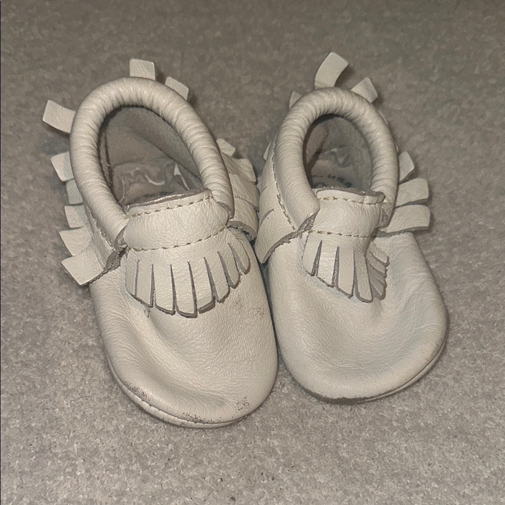 Freshly Picked White Moccasins with Fringe